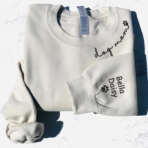 Personalized Dog Mom Mama Embroidered Sweatshirt Names On Sleeve, Custom Dog Mom Birthday Hoodie T-Shirt3