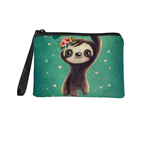 Kuiaobaty Lovely Sloth Print Small Coin Purse Mini Change Purse Pouch Zip Wallet Makeup Purse for Women Travel Cover