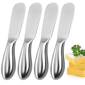 Butter Knives 4 Pieces Stainless Steel Cheese Butter Spreader Knife Set for Cold Butter, Cream Cheese, Jam, Pastry, Charcuterie, Multipurpose Kitchen Gadgets