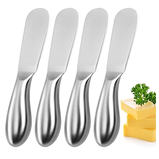 Mlurcu Butter Knife Butter Spreader Knives 4 PCS Stainless Steel Cheese Butter Spreader Knife Set Charcuterie Utensils Cheese Knives Butter Knife Spreader for Cheese Cold Butter Jam Pastry making