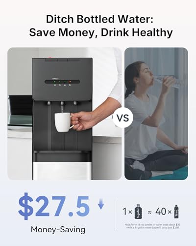 Image of Self Cleaning Water Dispenser, 3 Temperatures, Bottom Loading | Water Dispenser for 5 Gallon Bottles, LED Indicators, Child Safety Lock, 3 Spouts, Home & Office Use, Black & Stainless Steel