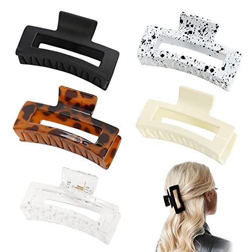 Boseago 5 PCS Pinces à Cheveux en Acrylique, Pince à Cheveux Rectangulaire Fixe Solide, 3,3 Pouces Accessoire de Cheveux de Mode Pour Femmes, Grande Pince Antidérapante pour Cheveux épais et fins Cover