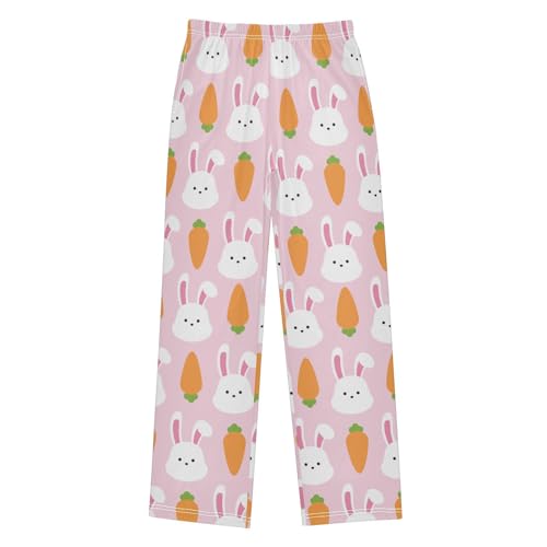 ZZXXB Bunny Carrot Pattern Boys Long Pants Soft Trousers Elastic Waist Kids Lounge Bottoms with Pockets S-XL