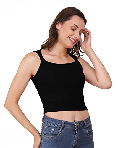 Image of A1597 Women's Casual Stretchy Square Neck Sleeveless Crop Tops for Women