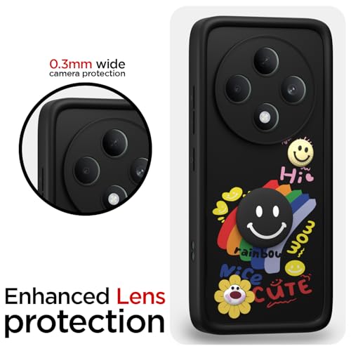 Image of Pikkme Back Cover for Oppo F27 5G | Soft Silicone| Cute Rainbow Smile & 3D Cartoon Flower Design | Shockproof Raised Camera Protection Bumper Case (Black)