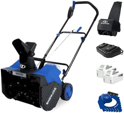 Snow Joe 48V Cordless Electric Snow Blower Kit, 1200W Brushless Motor, 18" Clearing Path - 20 Feet Throw Distance w/Cover, Ice Scraper & LED Headlight for Driveway, Sidewalk & Patio, 24V-X2-SB18-TV1