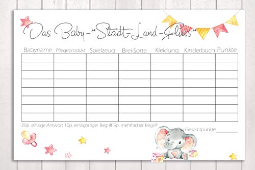 25 Blatt Block Das Baby Stadt Land Fluss Babyparty Spiel Kleiner Elefant In Rosa Amazon De Handmade Produkte