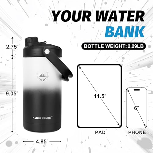 Image of NATURE PIONEOR Insulated Water Bottles with Strap - 64 oz Stainless Steel Vacuum Wide Mouth Bottle with Holder /Carrier /Sleeve - 18 /8 Food Grade 64oz Half Gallon Water Jug