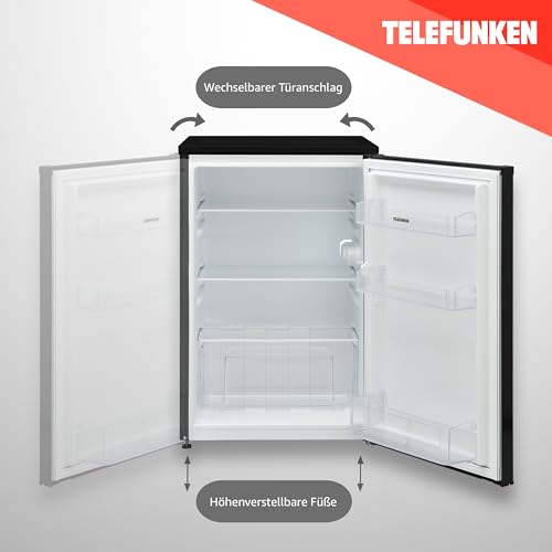 TELEFUNKEN Kühlschrank ohne Gefrierfach | Freistehend | 135 Liter Nutzinhalt | Kühlschrank klein mit Gemüsefach | LED-Beleuchtung | Türanschlag wechselbar | C-135-100-DI dark inox