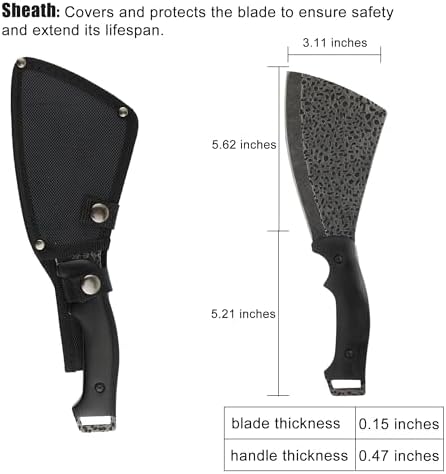 Leopcito 11 Inch Hatchet with Sheath, Small Compact Machete Axes, Fixed Blade Full Tang Camping Tactical Knife for Woodworking, Garden Machete Axe with Sheath for Bushcraft Yards Bushes Wood, A2BK