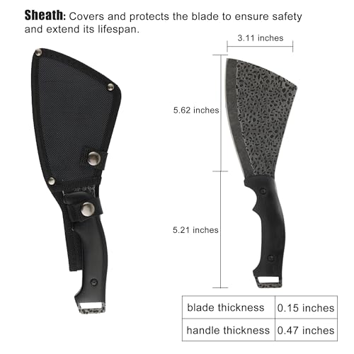 Leopcito 11 Inch Hatchet with Sheath, Small Compact Machete Axes, Fixed Blade Full Tang Camping Tactical Knife for Woodworking, Garden Machete Axe with Sheath for Bushcraft Yards Bushes Wood, A2BK