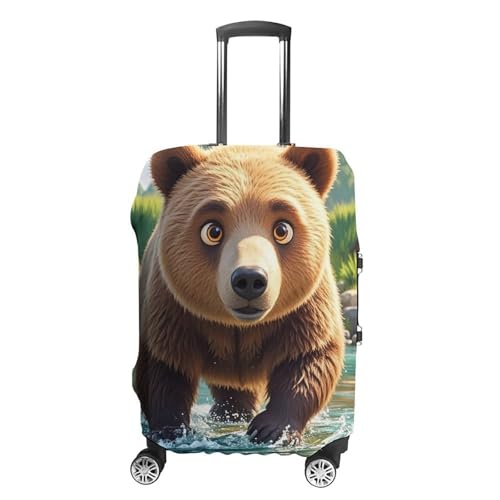 Bear Crossing The River Cartoon Luggage Cover, Elastic Luggage Protector Fits 19-32in Suitcases, Washable & Anti-Scratch Suitcase Cover for Men Women S