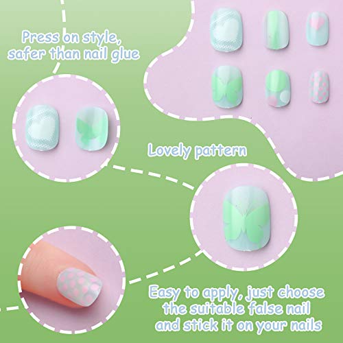 120 Pieces Kids Press on Nails Children Fake Artificial Nails Girls Full Cover Short False Christmas Fingernails for Girls Kids Design Decoration(Lovely Pattern)