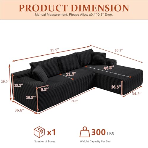 Image of 95 inch Boneless Couch for Living Room, L Shaped Modular Sectional Sofa