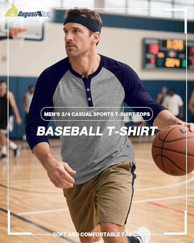3 Pack Men's 3/4 Sleeve Baseball Raglan T-Shirts S-3XL, Henley Tops Sport Athletic Jersey Tee Cotton Shirts3