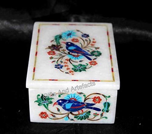 Boîte à bijoux rectangulaire marbre blanc et fleurs 15cm