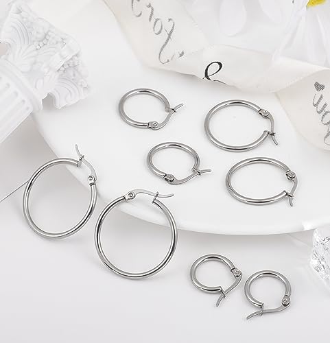 4 Pairs Titanium Hoop Earrings for Sensitive Ears Hypoallergenic Pure Titanium Earrings for Women Men G23 Lightweight Small Huggie Hoop Earrings Set 12MM 15MM 20MM 25MM4