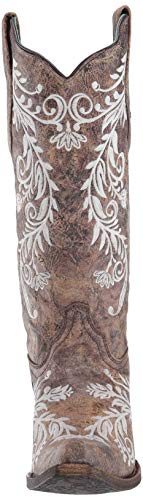 Corral Boots Womens Glow In The Dark Tooled-Inlay Snip Toe Dress Boots Knee High Mid Heel 2-3" - Brown - Size 7 B #TOP1