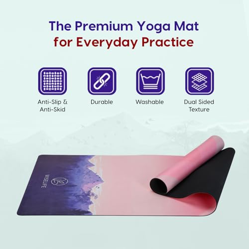 Image of Wiselife PU Natural Rubber Yoga Mat + Carry Strap | Extra Large Extra Wide | Anti skid Anti slip) for Yoga & Workout (Mountain Peace - 6 MM)