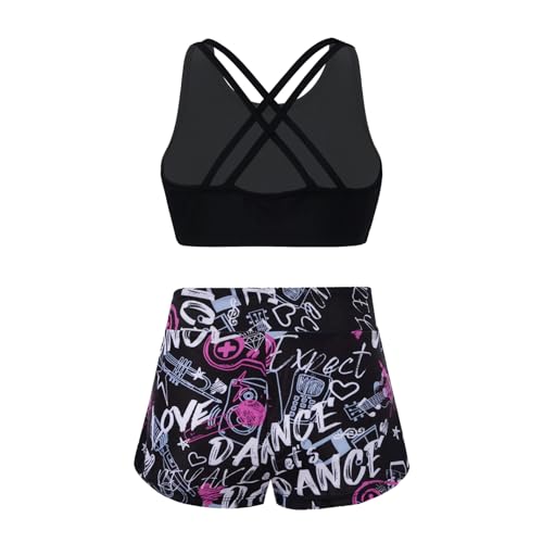 Girls Criss Cross Back Crop Top with Booty Shorts Kids Digital 2 Pcs Athletic Dancewear2
