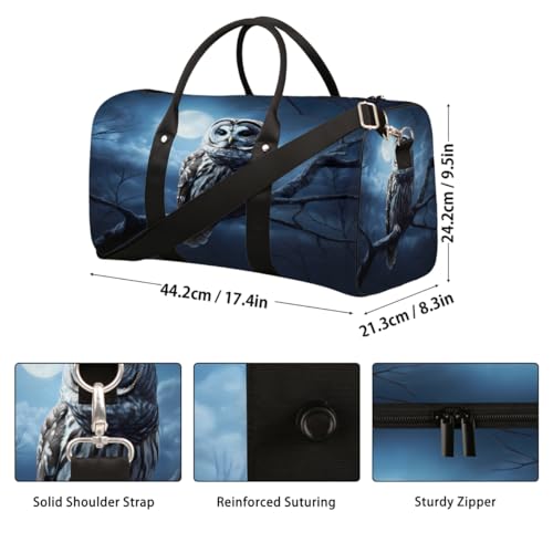 Owl Moon Travel Duffel Bag for Women Men, Halloween Bird Sport Tote Gym Bag Foldable Weekender Overnight Bag Waterproof Carry On Luggage Bag2