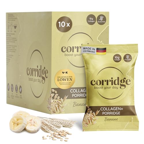 Corridge - High Protein Porridge mit Kollagen & Bananengeschmack 10x70g - Proteinreiches Frühstück - Haferflocken Glutenfrei, Laktosefrei & ohne Zuckerzusatz - Collagen Typ 1 & 3 Haut, Haare, Nägel