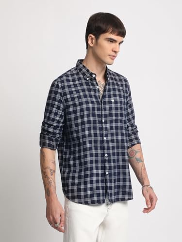 Image of THE BEAR HOUSE Men's Cotton Striped Slim Fit Casual Shirt