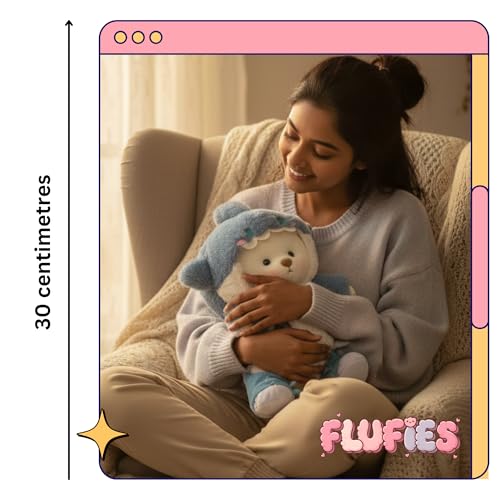 Image of Flufies Plush Soft Toys for New Born Baby and Baby Boy - Soft and Easy Wash Plush - Huggable Plush Toys for Girls and Boys - Soft Toy for Home Decor (Lina in Shark Hoodie)