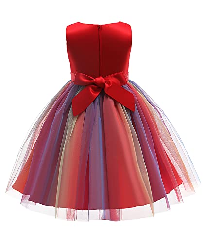 Sleeveless Mesh Sequin Rainbow Wedding Party Flower Girl Dress2