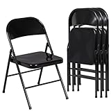 VECELO Metal Folding Chairs 4 Pack, Double Hinged Steel Frame Easy Foldable&Stackable for Office Kitchen Dinning Wedding Patio and Garden