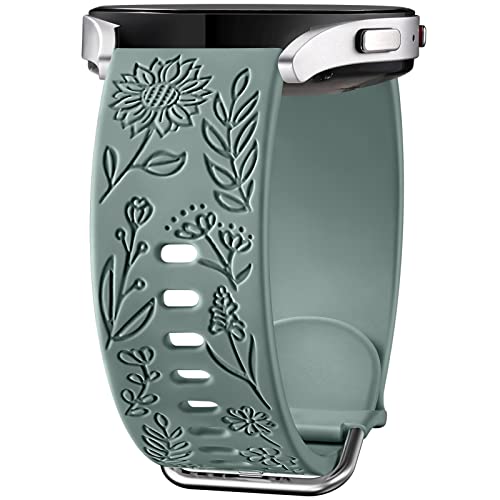 Samsung Galaxy Watch Bands - Sunflower Engraved 40mm/44mm, Silicone Sport Strap for Women/ Men Pine Green