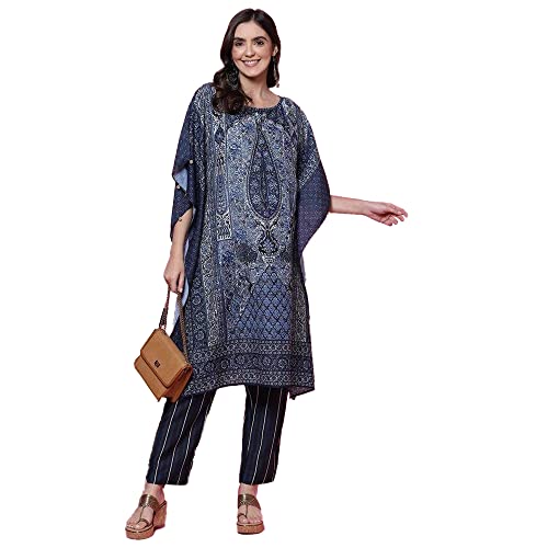 Image of BIBA Women Polyester Straight Printed Suit Set