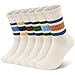 SEEKSOCK Crew Socks for Women Striped Colorful Cotton Breathable Comfort Calf Tube Slouch Scrunch Socks, A1-6 Pairs Retro Multicolor