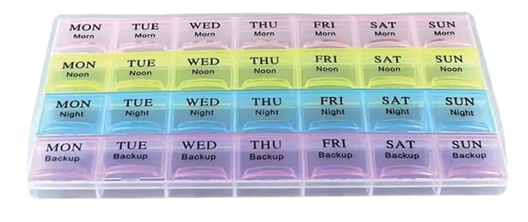 Pill Medicine Reminder Organizer Storage Box, Portable 28 Days & 4 Weeks Pill Planner Compact Travel Medicine Box Food Grade BPA Free, Travel & Home 28 Grid Box (Pack Of 1)-image-25