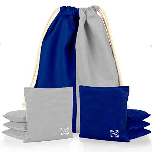 Play Platoon Professional Cornhole Bags - Set of 8 Regulation All Weather Two Sided Improved Bean Bags for Pro Corn Hole Game - 4 Navy Blue & 4 Gray