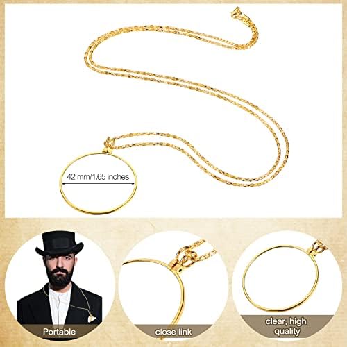 Gentleman's Monocle Magnifying Glass Necklace Pendant Monocle Eyeglass for Gentleman Costume Old Man Costume Accessories Fancy Dress Party Role Play, Golden Halloween
