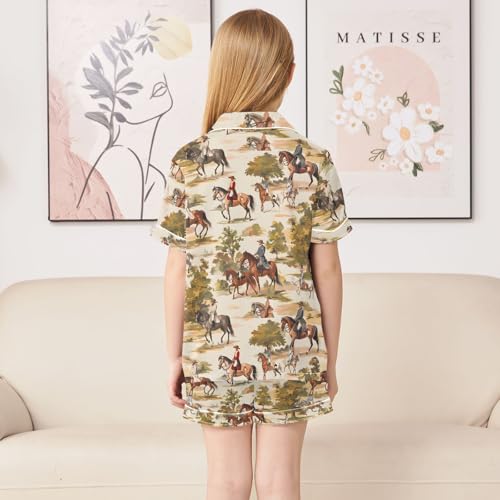 ALAZA Horse Racing Leaf Art Satin Pajamas Set Short Sleeve Button Down Sleepwear Summer Pjs 2 Piece4