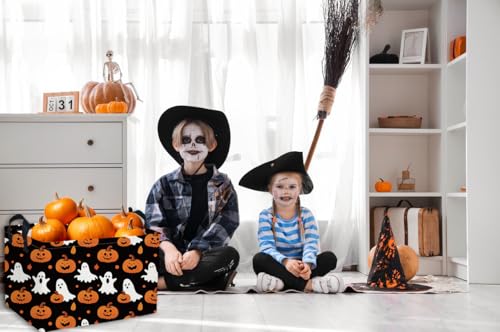 Image of Essme Rectangular Halloween Basket,Ghost Baskets Empty with Handles,Cute Baskets for Kids Halloweens Room Decor,Boys and Girls, Candy Basket,(Cute Ghost)