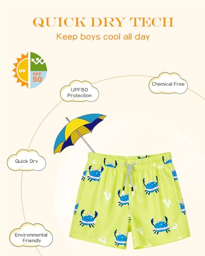 Image of SURF CUZ Surfcuz Little Boys Swim Trunks UPF 50+ Toddler Beach Shorts Swimsuit Kids Quick Dry Swimwear