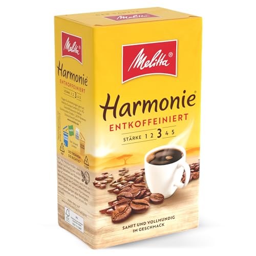 Melitta Harmonie Bezkofeinová filtrovaná káva 500g, mletá, prášek do kávovarů na filtrovanou kávu, bez kofeinu, jemně pražená, pražená v Německu