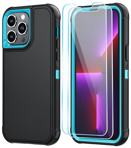 Image of SunStory Compatible with iPhone 13 Pro Case with HD Screen Protector, 3-Layer Heavy Duty Full-Body Cover,3 in 1 Hybrid Protective Case for iPhone 13 Pro 6.1 inch, BlackSkyBlue
