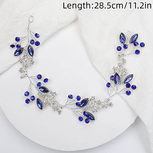 Teyglen Bride Wedding Blue Crystal Headband Hair Vine Handmade Bridal Navy Blue Headband Wedding Hair Accessories For Brides Hair Pieces Headpieces For Women Girls #TOP6