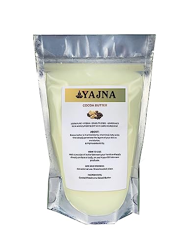 Yajna Manteca de cacao orgánica cruda pura, hidratante natural sin refinar para la cara, el cabello corporal grado A, cremas, bálsamos, lociones, jabones, suaviza la piel seca y dura, 230 g, color