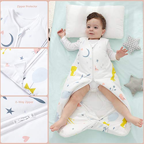 Mosebears Baby winterslaapzak 2,5 TOG babyslaapzak 100% katoen ademende babyslaapzak (White Animal, 6-12 maanden) - Afbeelding 6