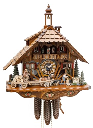Hekas Cuckoo Clock Black Forest House with Moving Moving Wood Chopper