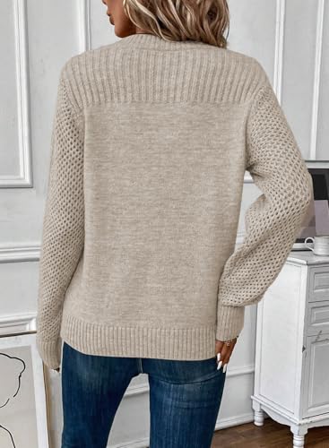 Image of EVALESS Womens Sweaters Casual Long Sleeve Crewneck Knit Lightweight Hollow Out Crochet Sweater Pullover Tops
