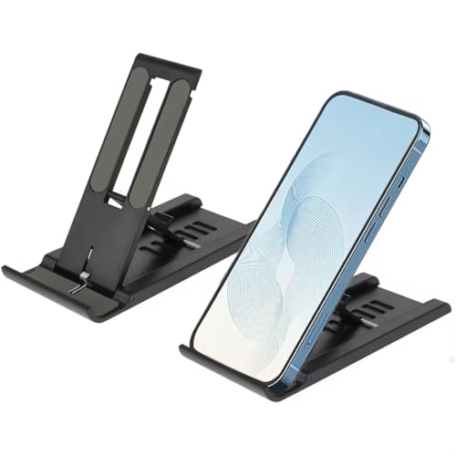 Image of ANFAFFIA 2 Pcs Foldable Phone Stand for Desk, 6 Adjustable Angles Anti-Slip Phone Holder, Portable Foldable Tablet Stand Compatible with iPhone, Samsung, All Smartphones(Black)