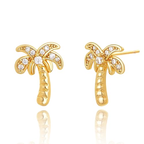 FETTERO Stud Earrings for Women - 14K Gold Plated CZ Hypoallergenic Earrings Studs Dainty Black CZ Leaf Gold Earrings for Women Trendy Statement Jewelry