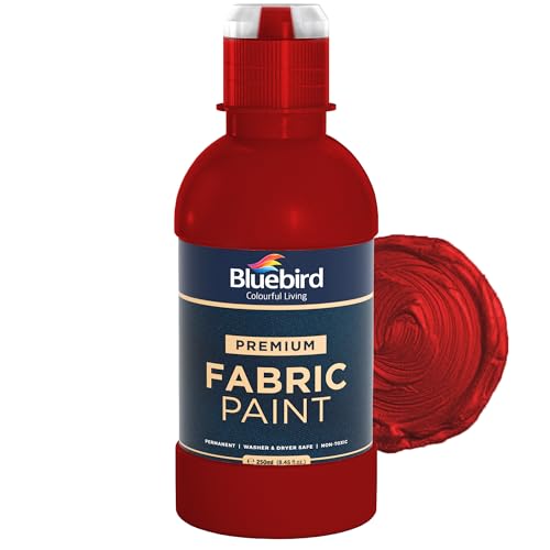 BLUEBIRD Fabric Paint, Blood Red, 8.5 Fl Oz, Permanent Fabric Paints for Clothes, Furniture Upholstery