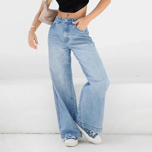 Sweatpant Jeans, 2025 High Waist Loose Wide Leg Sweatpants Jeans for Women, Straight Slim Jean Sweatpants Women Light Blue3